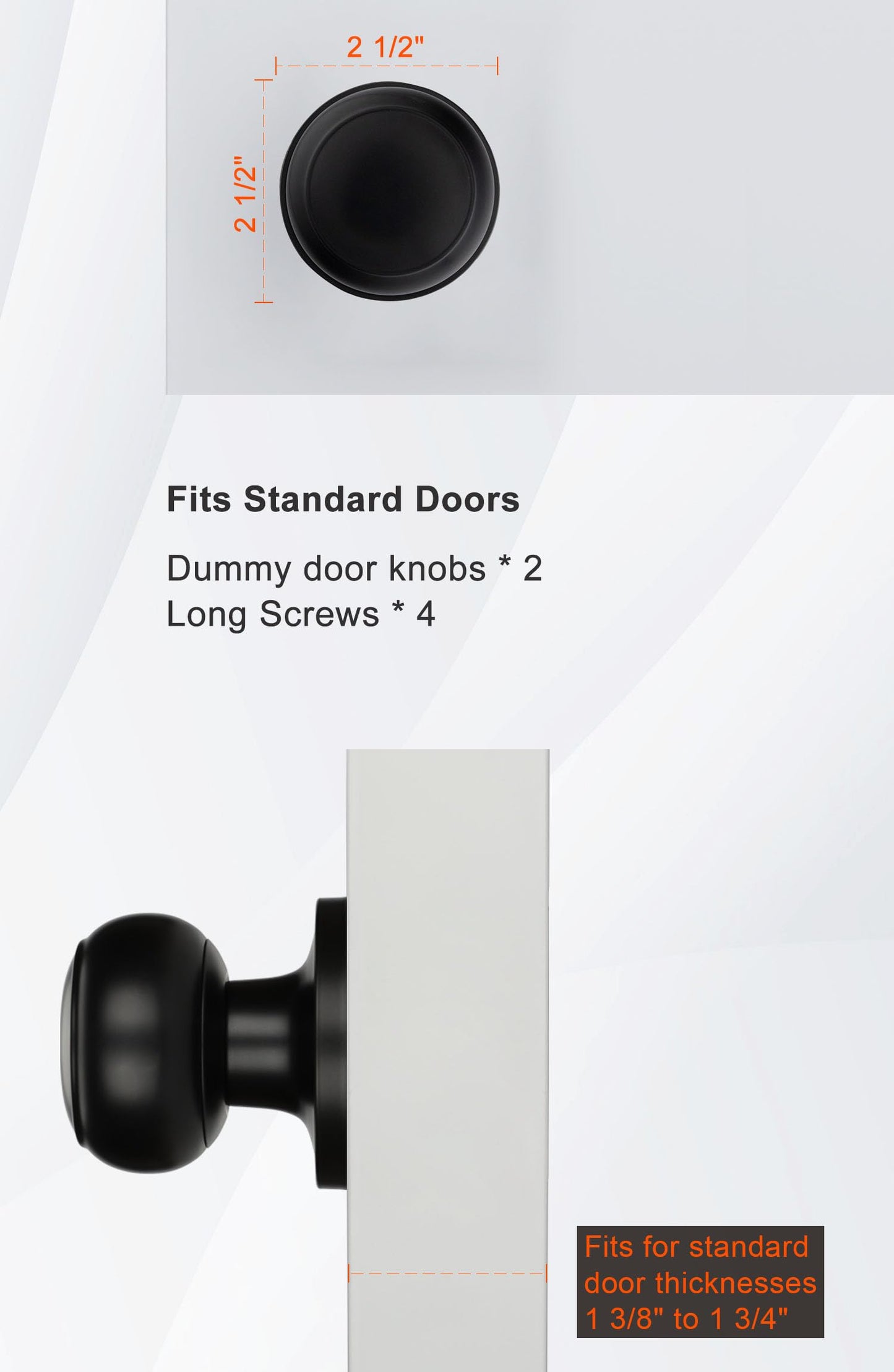 Haidms 1 Pack Black Dummy Door Knob, Half Matte Black No-Turning Dummy Closet Doors Single-Sided Door Locks (2 Pieces/1 Pair)