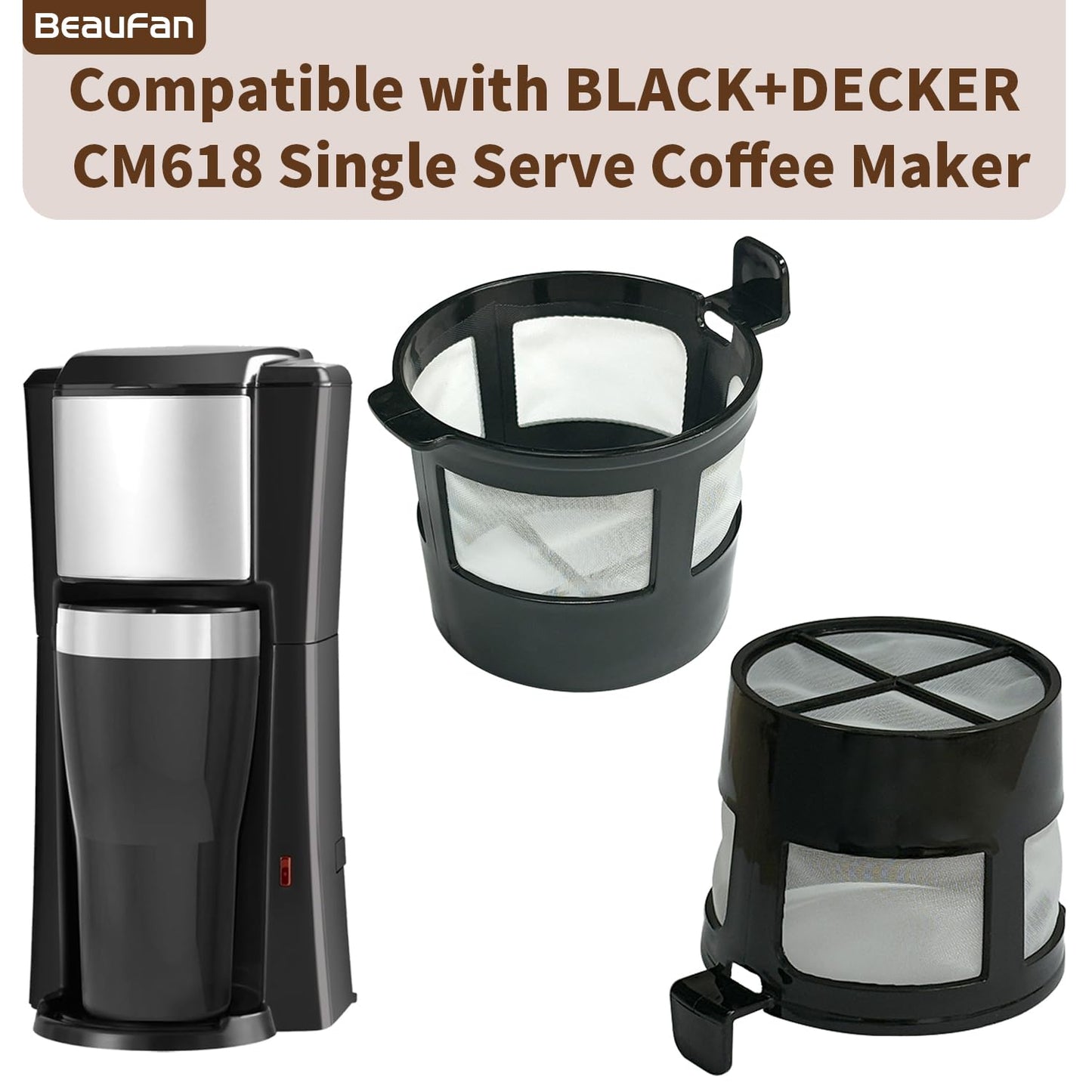 Beaufan 1 Pack Reusable Coffee Filter Compatible with BLACK+DECKER CM618 Single Serve Coffee Maker