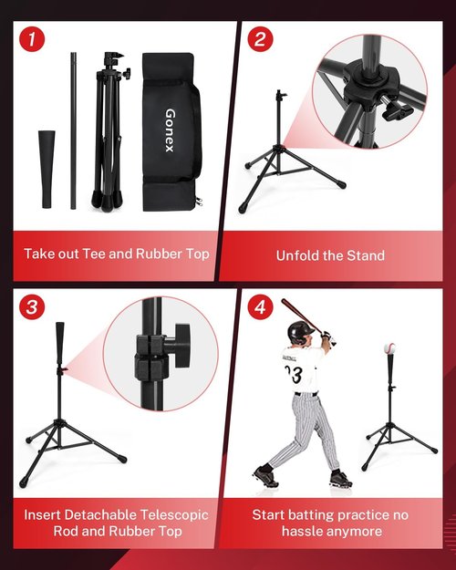 Gonex Baseball Batting Tee - Collapsible Portable Tripod Stand with Carrying Bag | Ideal for Softball Practice