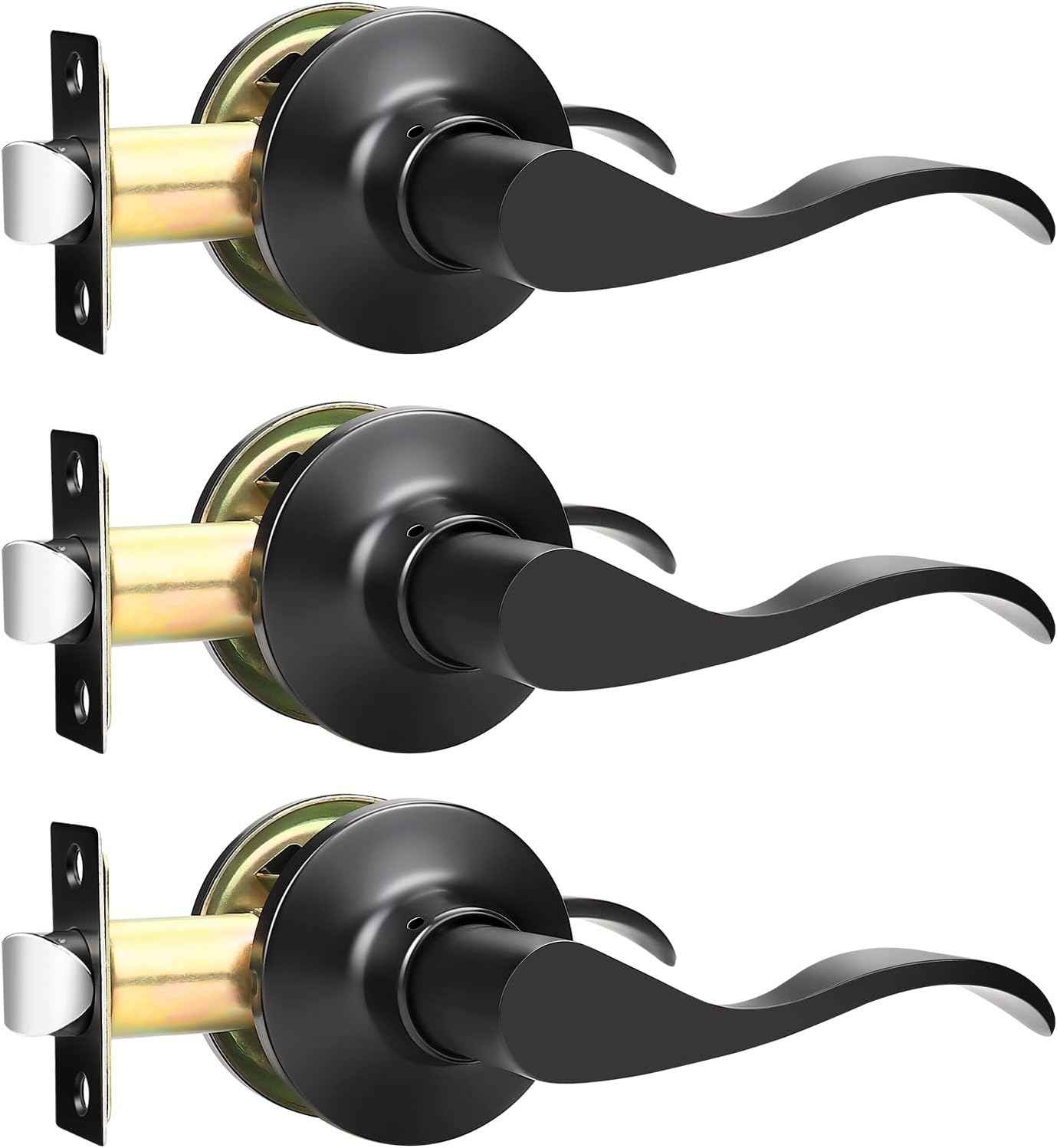 Black Privacy Door Levers - 6 Pack Keyless Modern Wave Handles for Bedrooms