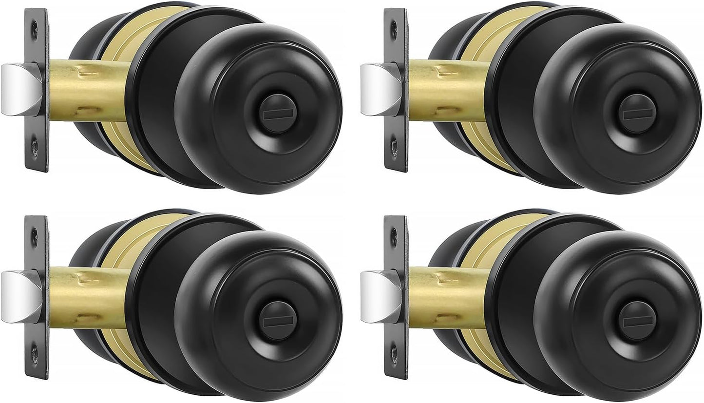 Matte Black Privacy Door Knobs - 8 Pack Keyless Locksets for Bed & Bath, Reversible