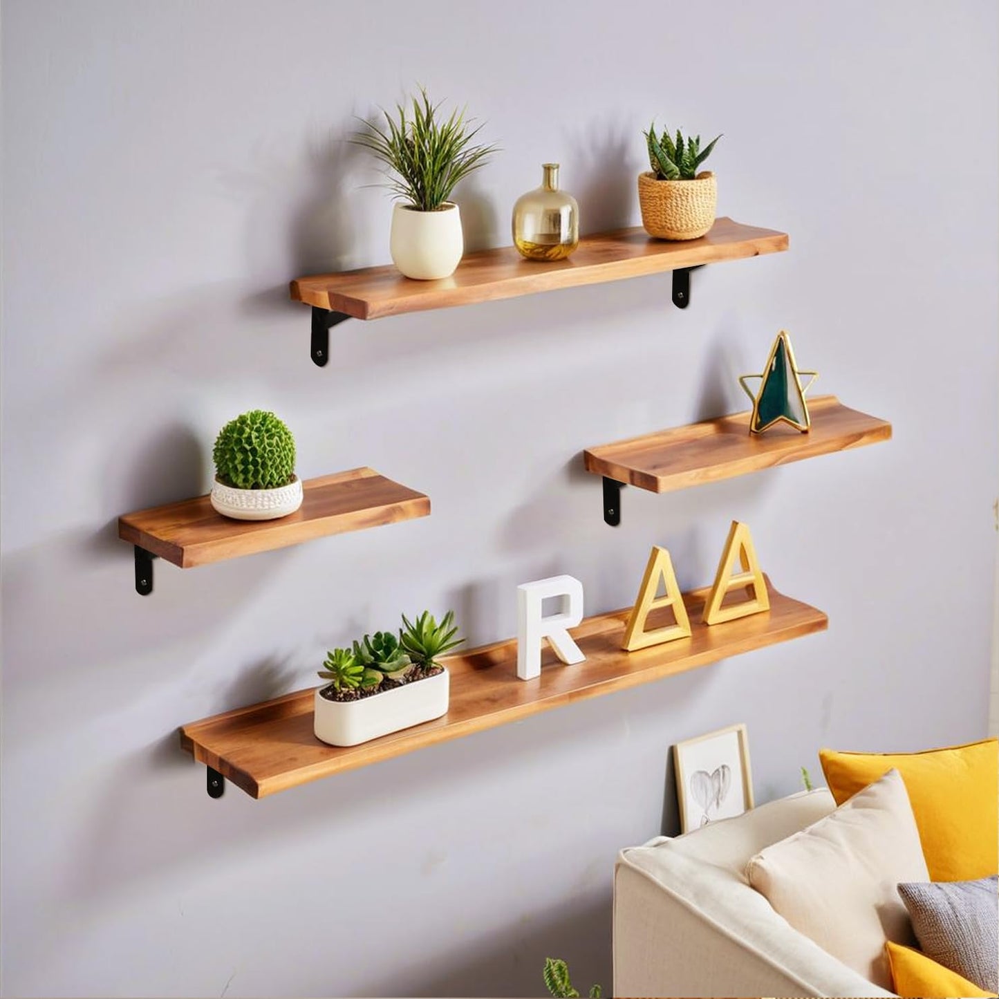 4 Pack Heavy Duty Shelf Brackets,5 in X 8 in Metal L Wall Mount Brackets for Floating Shelf,90 Degree Triangle Iron Supports for Shelves,Black