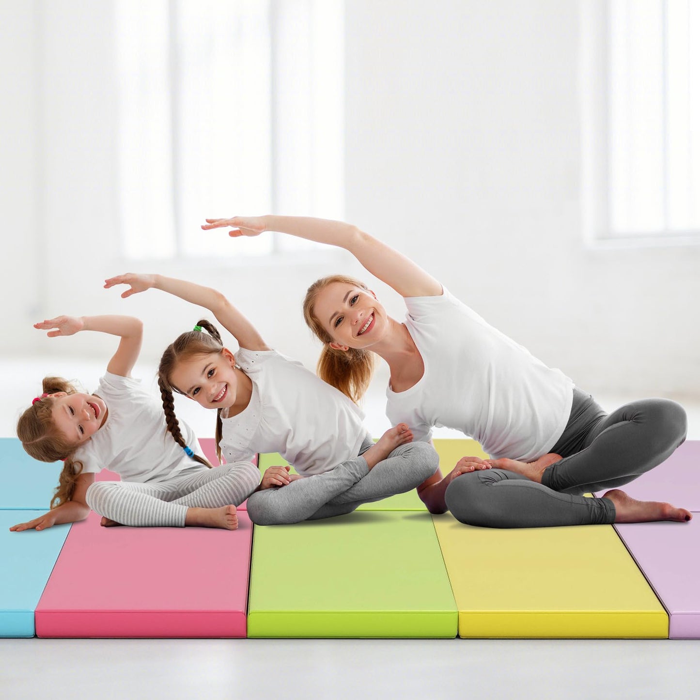 Goplus Gymnastics Mat, 6.6'x2.5' 5-Panel Folding Tumbling Mat w/Carrying Handles, Hook&Loop Fastener, Portable PU Leather Rainbow Exercise Mat for Home Gym Aerobics Yoga