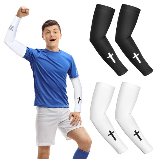 Bunnycool 2 Pairs Cross Arm Sleeve Christian Compression Arm Sleeve Youth Football Baseball Volleyball(White,Black,Large,Proverbs 3:5)