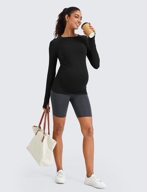 MathCat Seamless Maternity Shirts - Long Sleeve Athletic Tops for Women | Comfortable Yoga & Casual Tee