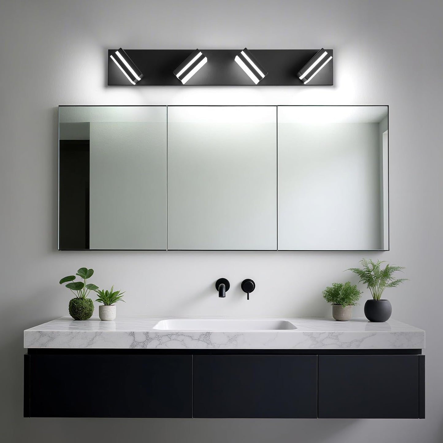 3-Light Modern LED Bathroom Vanity Light Fixture - Black Metal & Acrylic, 16-inch Over Mirror Lighting