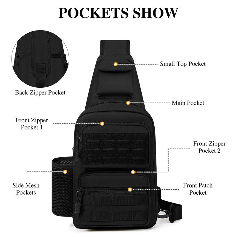 BAIGIO Tactical EDC Sling Bag Black Military One Strap Shoulder Backpack Small Molle Range Bags Chest Pack