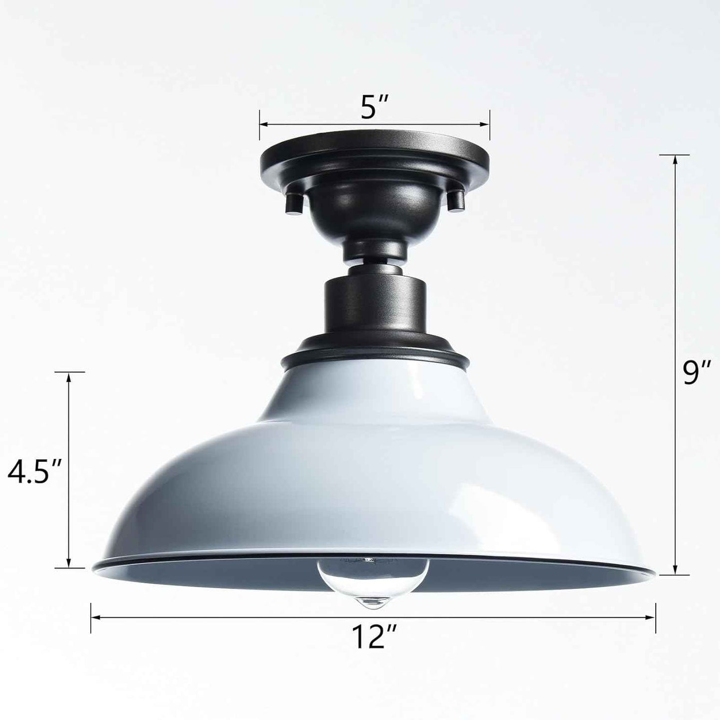 12-Inch Farmhouse Semi Flush Mount Ceiling Light - Black Industrial Barn Fixture for Bedroom, Kitchen, Foyer