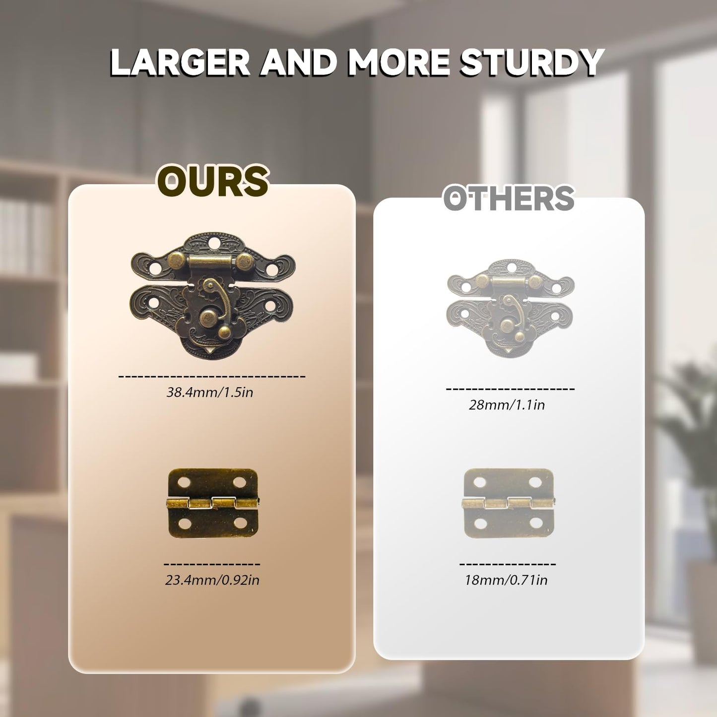 EAEDMY 18 Sets Retro Jewelry Box Hinges, Latches and Hooks for Wooden Boxes - Antique Cabinet Furniture Hardware, Small Bronze Brass Latch Hing - Bronze Tone(Catch*6 + Hinges*12) (18)