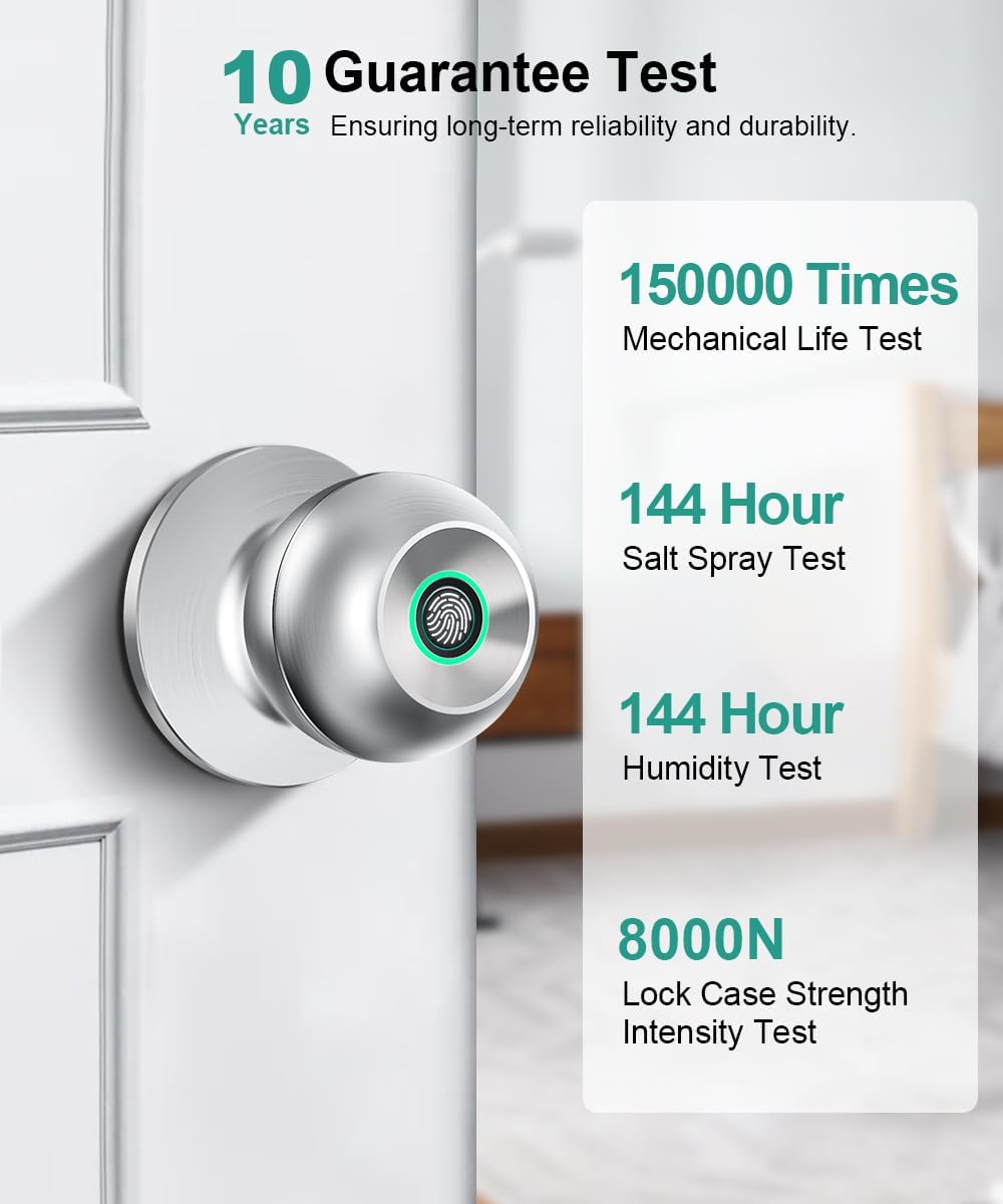 Smart Fingerprint Door Lock - Biometric Keyless Entry Knob with App Control for Home, Office & Garage