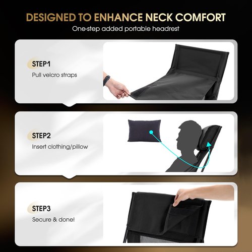 MOON LENCE High Back Folding Camping Chair, 330lbs Portable Compact Chair with Wide Seat & Ergonomic Back Support (Black)