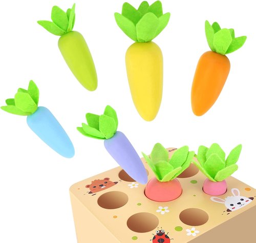 KMTJT Montessori Toys - Educational Wooden Carrot Harvest Game for Toddlers | Shape Sorting Fun