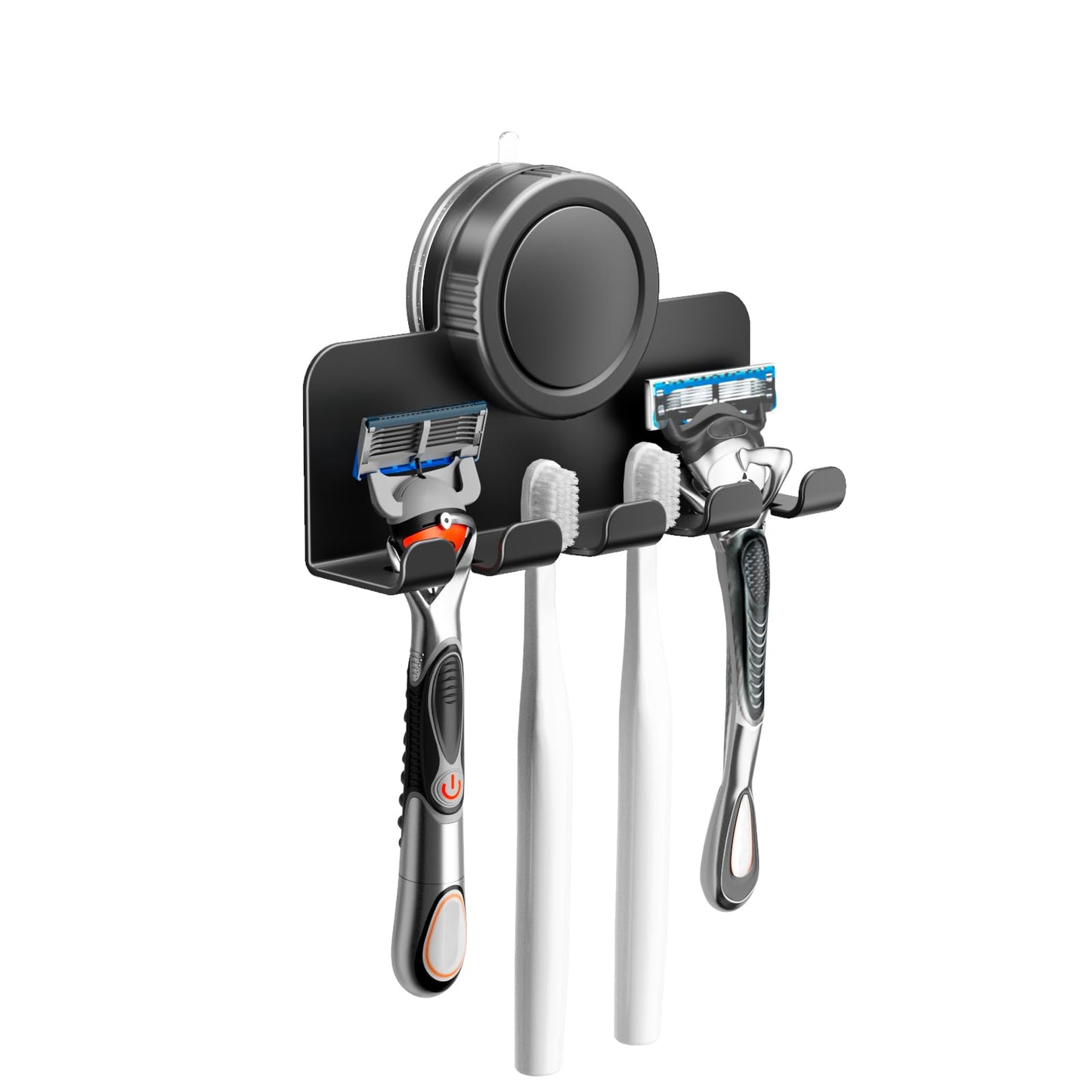 RIVAMBER Suction Cup Hooks, Razor Holder for Shower, Matte Black Waterproof No Drill Hanger for Hanging Loofah Towel Bathroom Kitchen Tiles Glasses