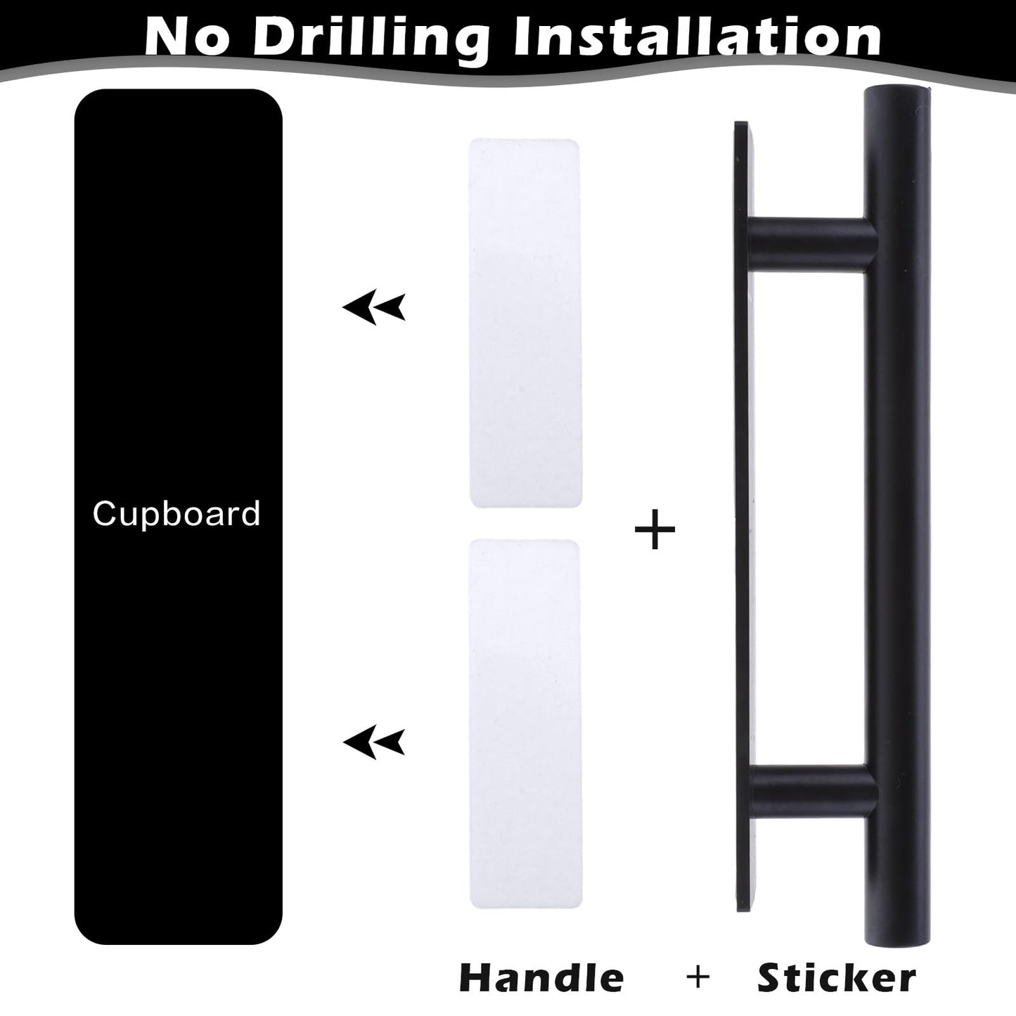 Piriuuo 8 Pack Adhesive Cabinet Handles Pulls, Self Stick Door Handles ABS Plastic Pulls Push Peel and Stick Pull Helper Drawer Pulls Wardrobe Handle Furniture Handles, Black