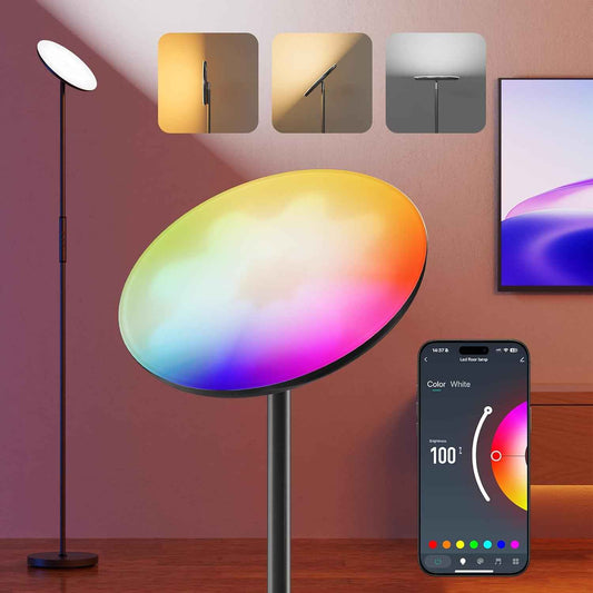 Smart RGBWW Floor Lamp with Voice Control & App, 2800LM Color Changing Torchiere for Living Room, 69.3in Rotating LED Lamp