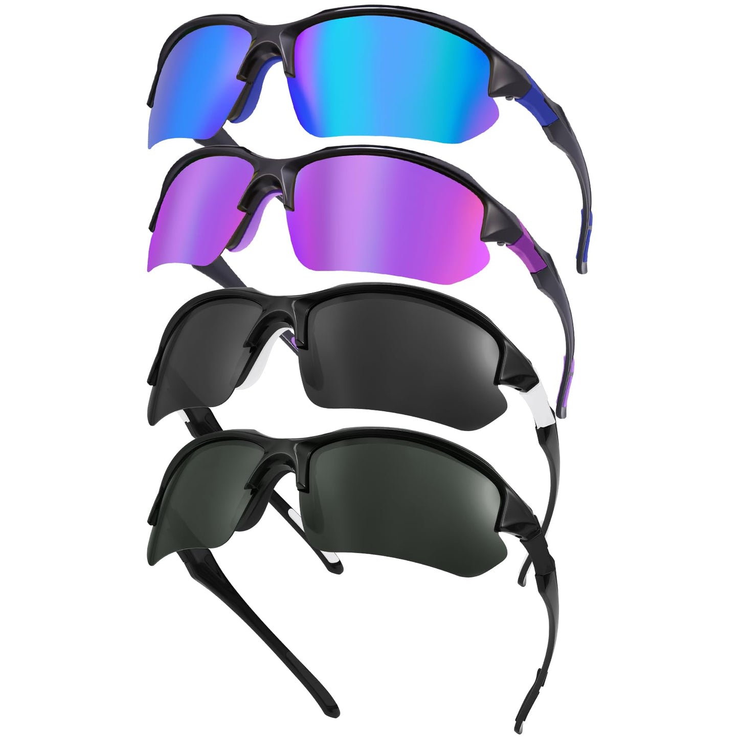 GGSTDDUP 4 Pack Polarized Sports Sunglasses for Men & Women | UV Protection Lightweight Wraparound Sunglasses for Outdoor