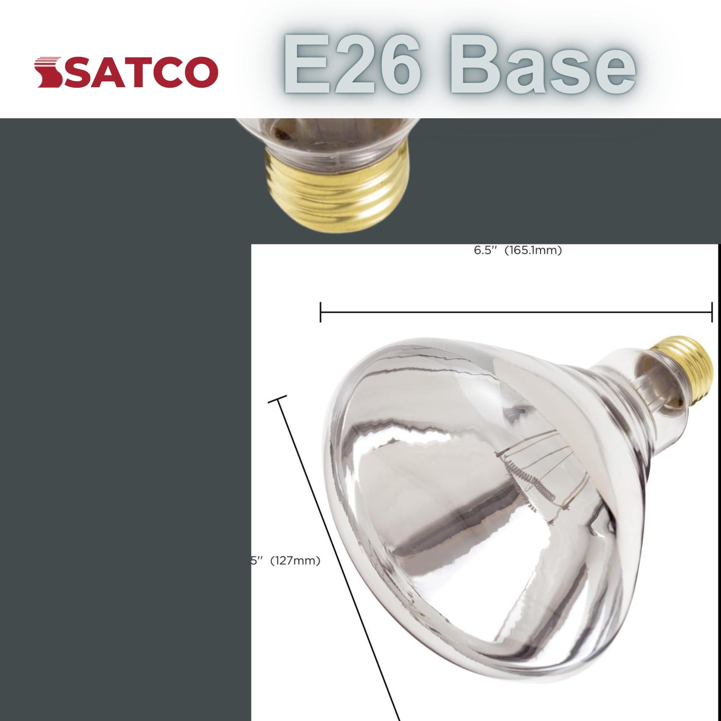 Satco S4999-250 Watt BR40 Heat Lamp Bulb – Clear Finish, Incandescent Reflector, Medium E26 Base, 2700K Warm White, 120V, Dimmable, 6000 Hour Life – CSAus Listed (2 Pack)