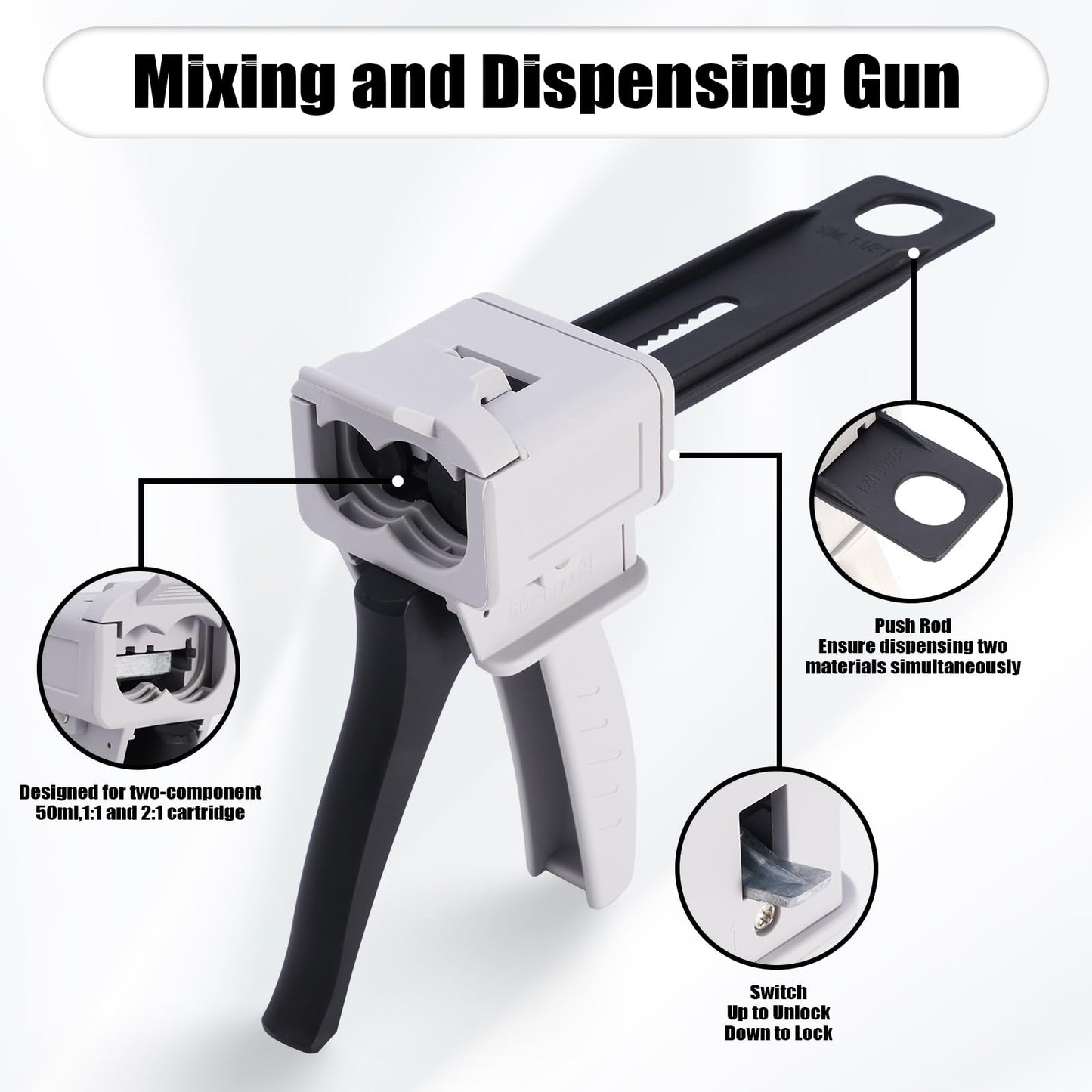 Zihvfzu Dispensing Gun Kit, 50ml 1:1/1:2 Ratio Manual Epoxy Mixing Dispensing AB Gun, Used For Extruding two-component Adhesive with a Specification of 50ml, Static Mixer Nozzles Included
