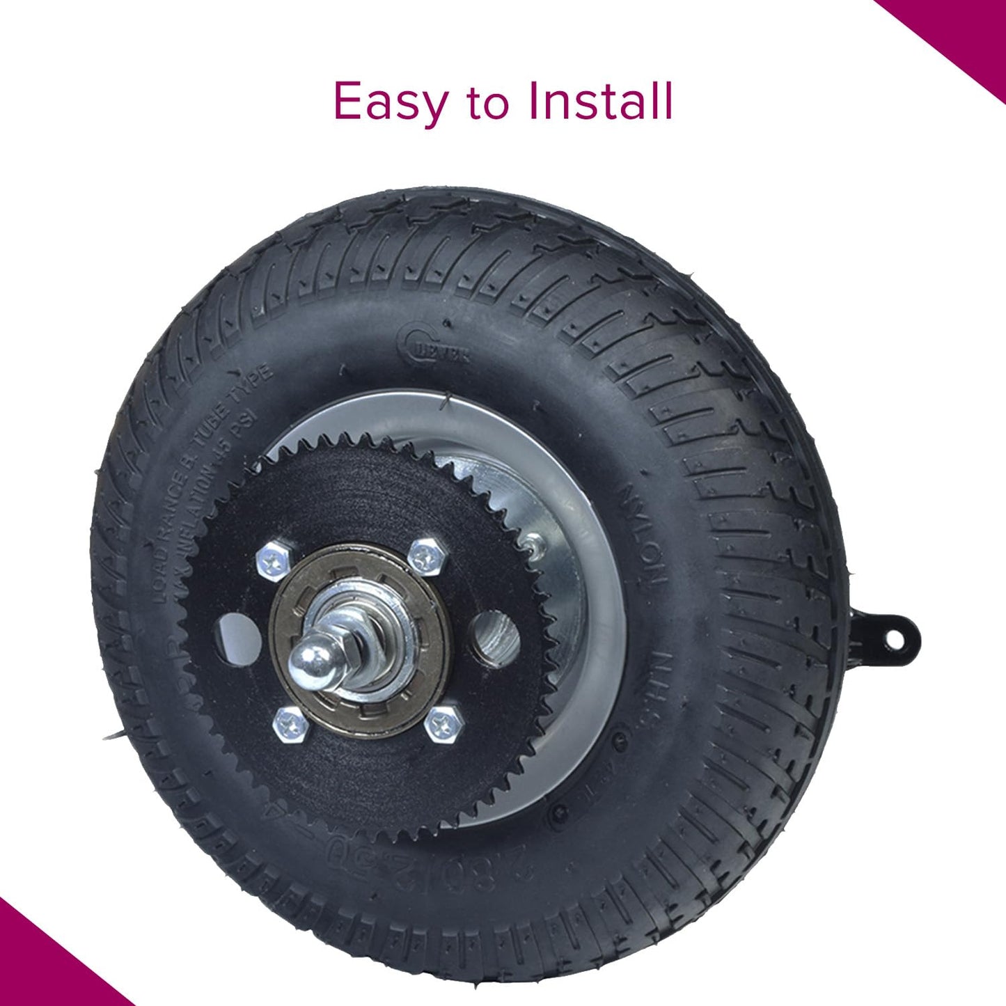 AlveyTech Rear Wheel Assembly for the Razor E300 Scooter (Versions 41+) - Wheels Include 2.80/2.50-4 Tire, Inner Tube, Rim, Drive Sprocket, Brake Assembly, Replacement Parts For Ver. 41 and up