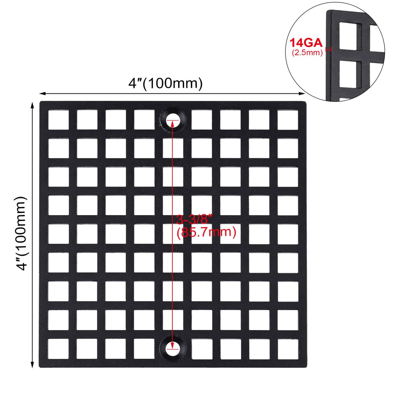 4" Matte Black Shower Drain Cover, 304 Stainless Steel Square Floor Drain Cover Replacement, Drain Strainer and Hair Catcher for Showers, Bathrooms, and Sinks