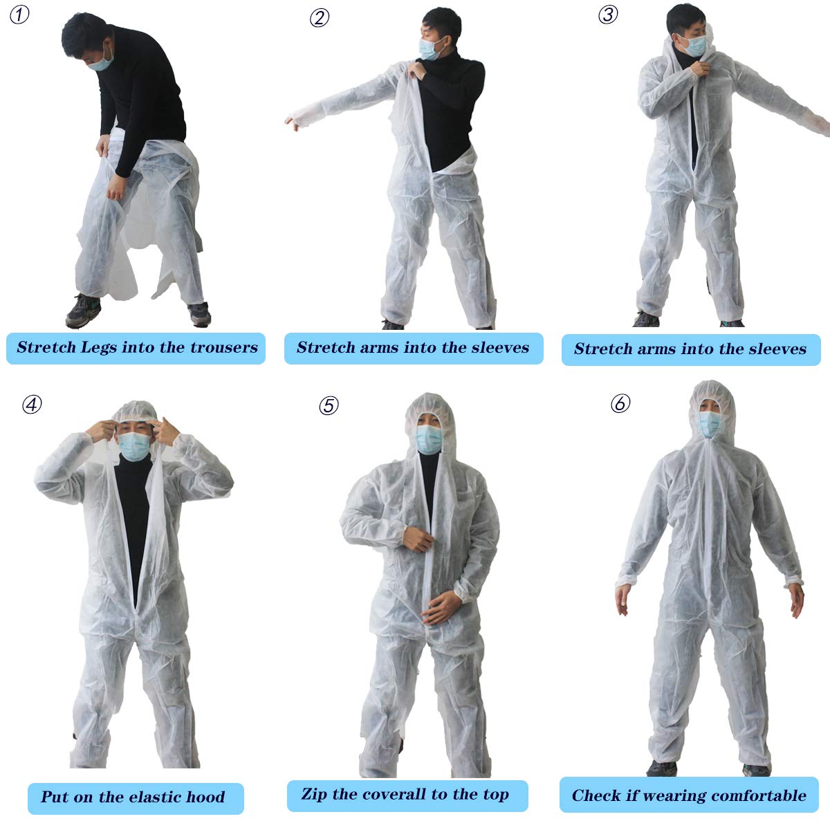 VVICOGARD 2 Pack Hazmat Suits,10 Colors Options Disposable Protective Coveralls, Paint Suit with Elastic Wrists Ankles and Hood