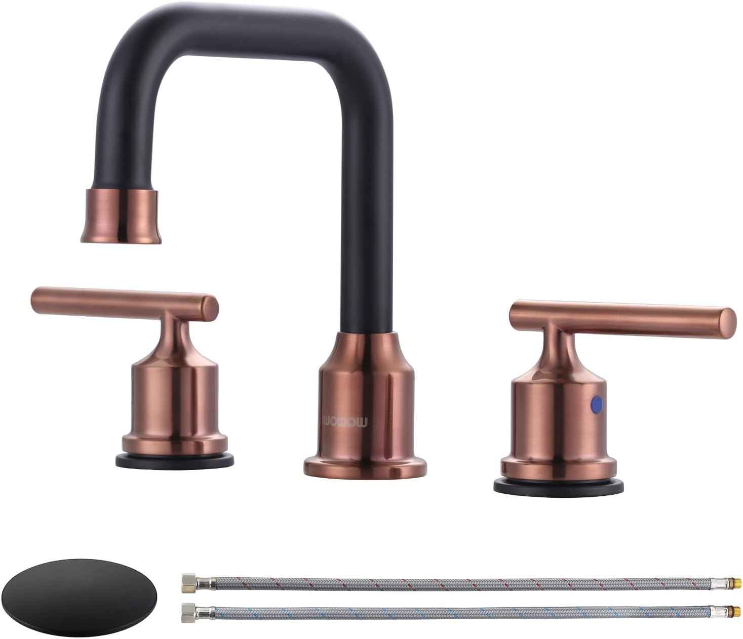 Brushed Nickel 8-Inch Widespread Bathroom Faucet with 360° Swivel Spout - Modern 2 Handle Lavatory Sink Fixture
