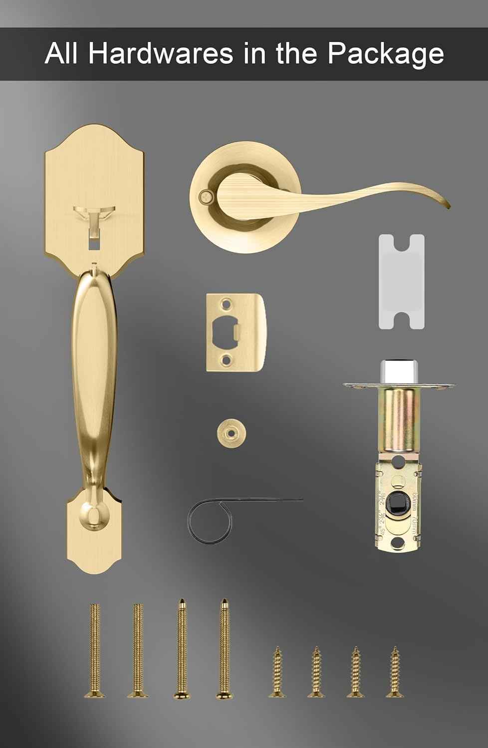 Gold Front Door Handle & Deadbolt Set - Reversible Lever Lock Hardware