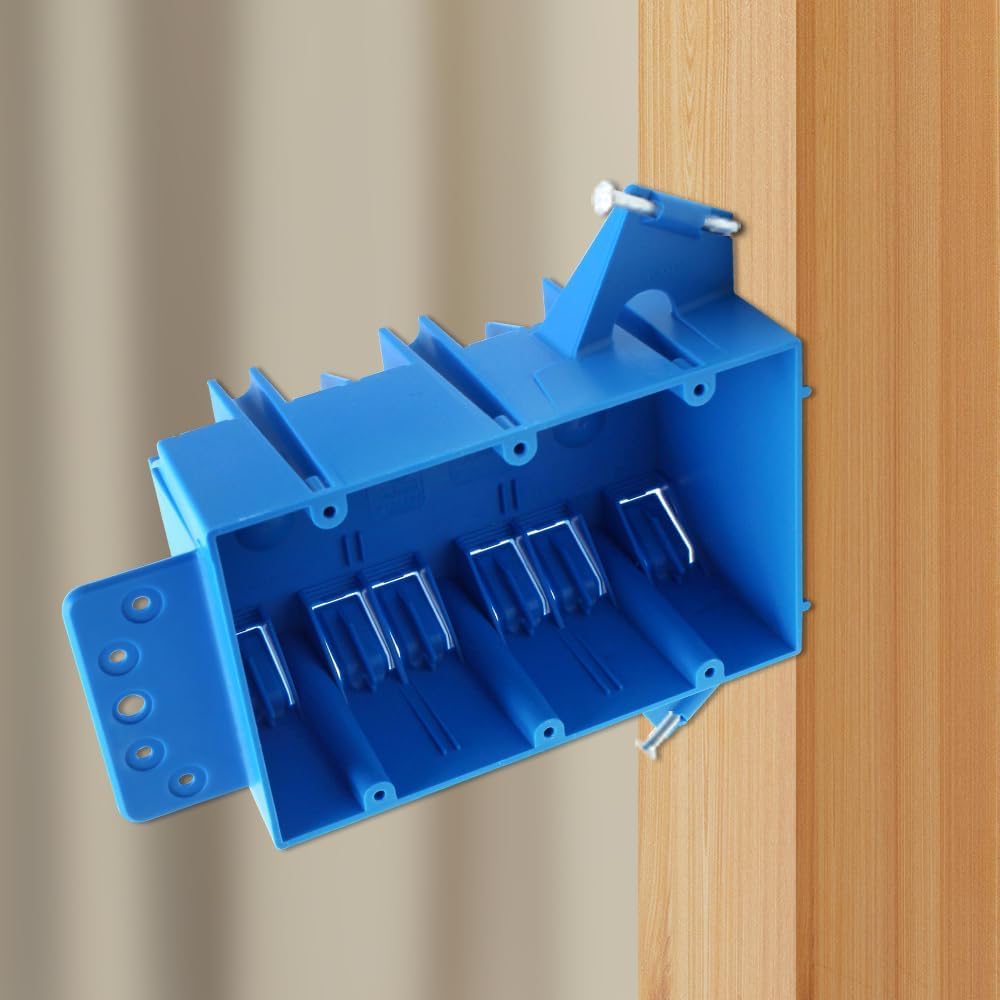 3-Gang PVC New Work Electrical Box,5-7/8-Inch Length by 3-2/3-Inch Width by 2-3/4-Inch Depth, Switch and Outlet Box Three Gang with Nail for Residential 1pc