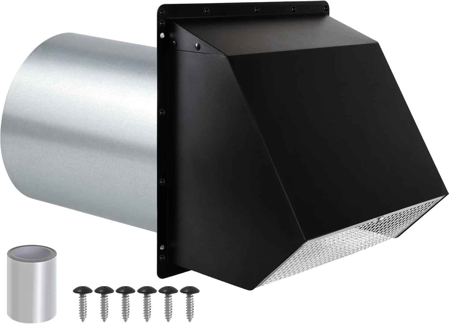 5-Inch Exterior Dryer Vent Cover with Screen & Damper - Galvanized Steel, Black