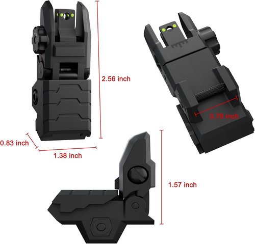 Fiber Optic Sights - Flip Up Front & Rear Sights with Green/Red Dots | Tool-Free Adjustment