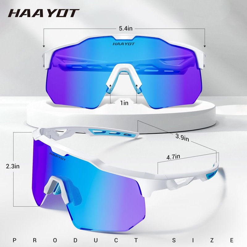 HAAYOT Polarized Sports Sunglasses for Men Women Youth Baseball Cycling Running Softball Biking Glasses 5 Lenses Bright White Sky Blue