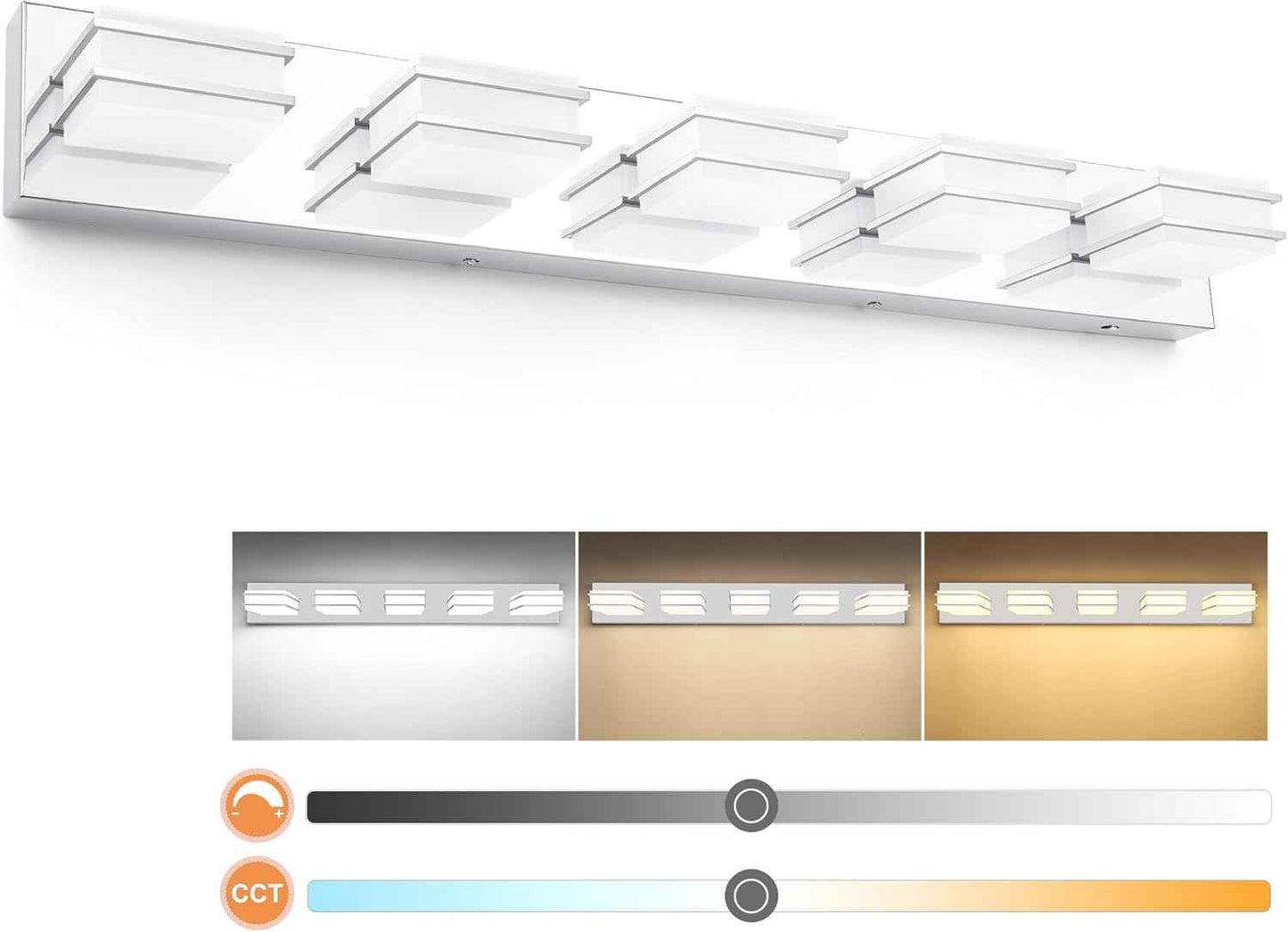 LED Chrome 3-Light Dimmable Bathroom Vanity Light Fixture - Modern Acrylic & Stainless Steel Over Mirror Lighting