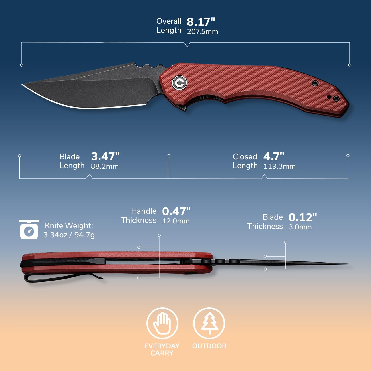 CIVIVI Bluetick Folding Knife for EDC, Pocket Knife with 3.47" 14C28N Blade G10 Handle, Utility Knife for Outdoors Indoors C23050-2