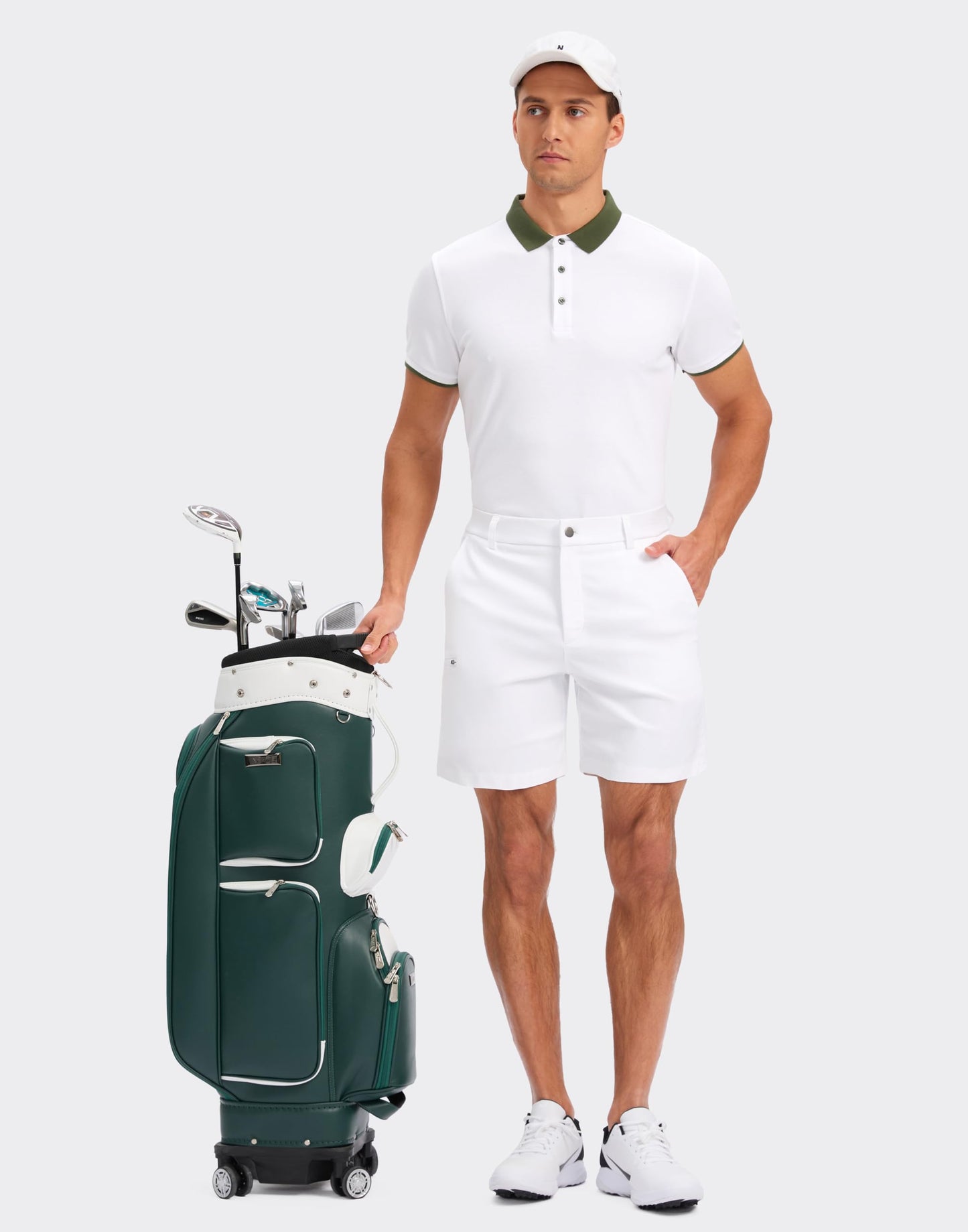 Pudolla Men's Casual Shorts 7/9 Inch Golf Shorts Stretch Dress Work Shorts for Men with 4 Pockets Quick Dry Lightweight(White 32)