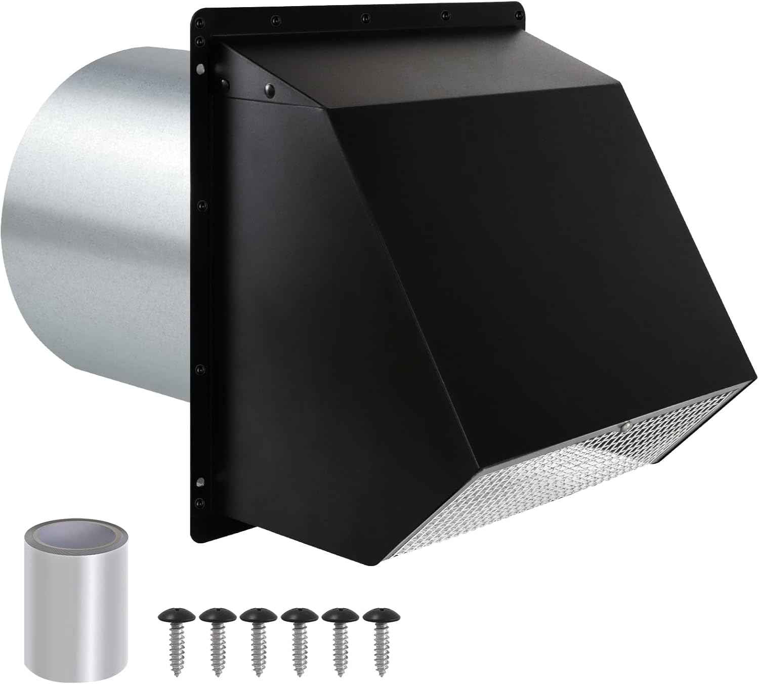5-Inch Exterior Dryer Vent Cover with Screen & Damper - Galvanized Steel, Black