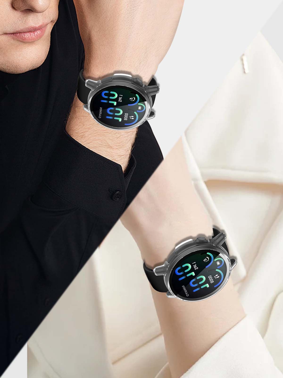 2pack Case for Garmin vívoactive 6,NOUKAJU Protective Cover Smart Watch,Built-in 9H Tempered Glass Film, Hard PC,Easy to Install,Screen Protector for Garmin vivoactive 6(Black+Clear)