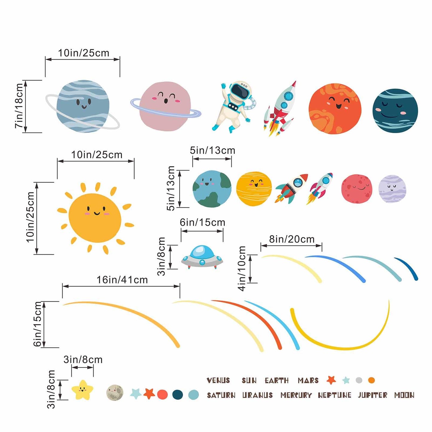 Amimagen Outer Space Planets Wall Decals - Astronaut Rocket Boys Wall Stickers - Baby Nursery Kids Room Daycare Playroom Wall Decor