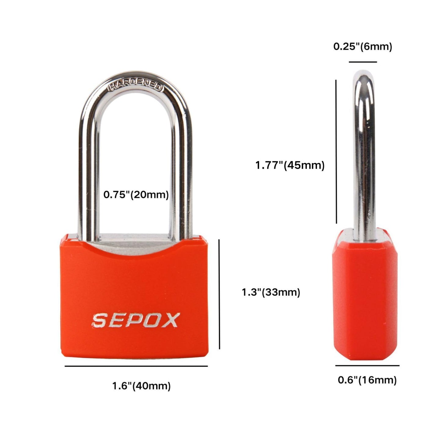 SEPOX® Twins 1-9/16" All-Weather Outdoor Padlocks Keyed Alike, Long Shackle, Solid Steel Lock, Heavy-Duty&Red Cover, Compact Design for Gate Fence Cabinet Toolbox School Gym Locker with 2pcs Same Key