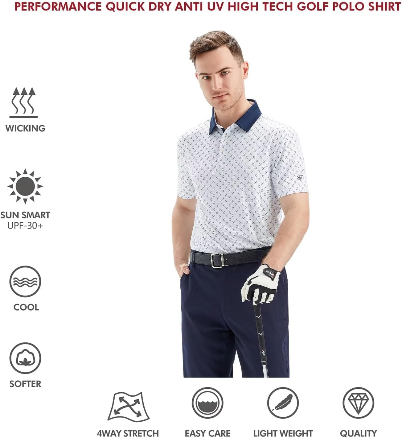 Skiennix Golf Shirt for Men - Moisture-Wicking Dry Fit Short Sleeve Performance Polo | Stylish Print Design