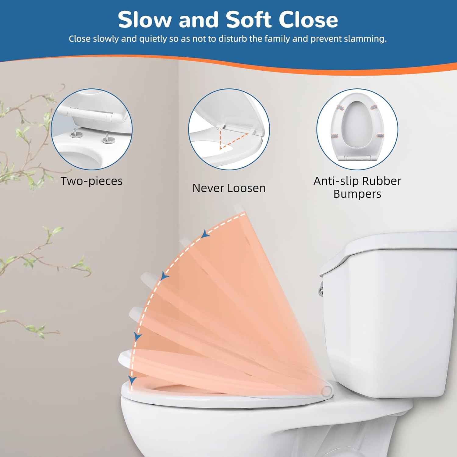 Soft Close Oval Toilet Seat Replacement with Non-Slip Bolts & Bumpers - Fits Kohler, American Standard, TOTO - Easy One-Click Release, White