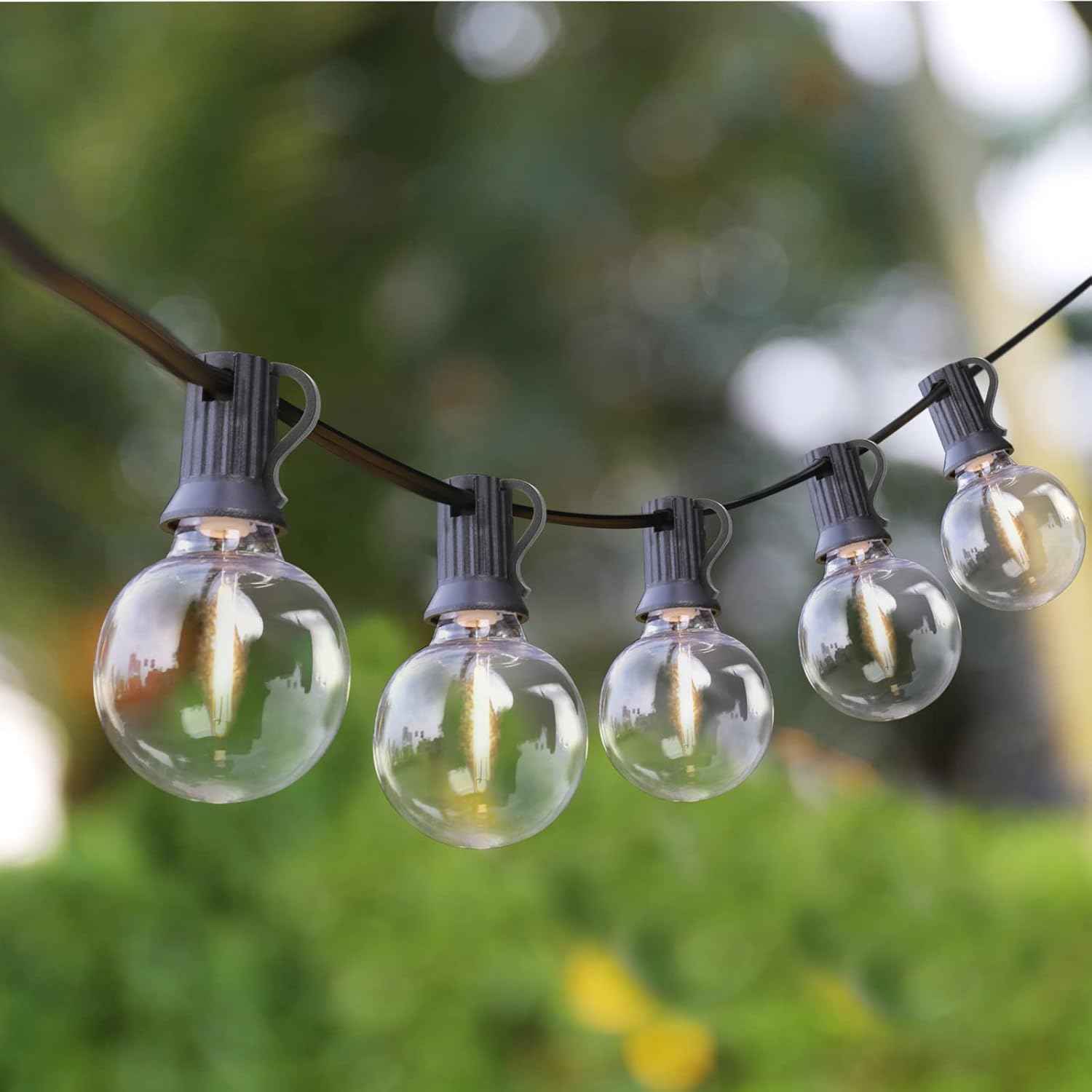 Outdoor String Lights 100FT - G40 Globe Patio Lights with 54 Waterproof LED Bulbs - Black Wire