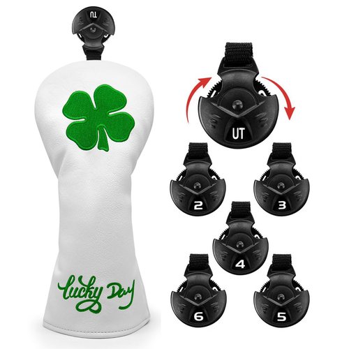 Montela Golf Club Covers Lucky Clover Golf Driver Covers Fairway Wood Head Cover Hybrid Headcover Leather 3 Wood Headcovers Golf Head Covers for Scotty Cameron Taylormade Titleist Odyssey