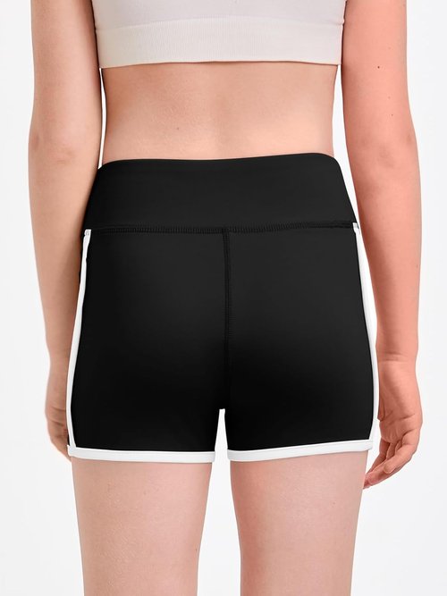 Haloumoning Girls Athletic Shorts - High-Waisted Contrast Trim Biker Shorts for Ages 5-14