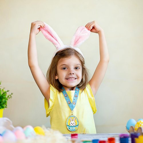 Gold Medals by Easter | 2.95-Inch Bunny Egg Shape Awards with Colorful Neck Ribbons for Egg Hunt Parties