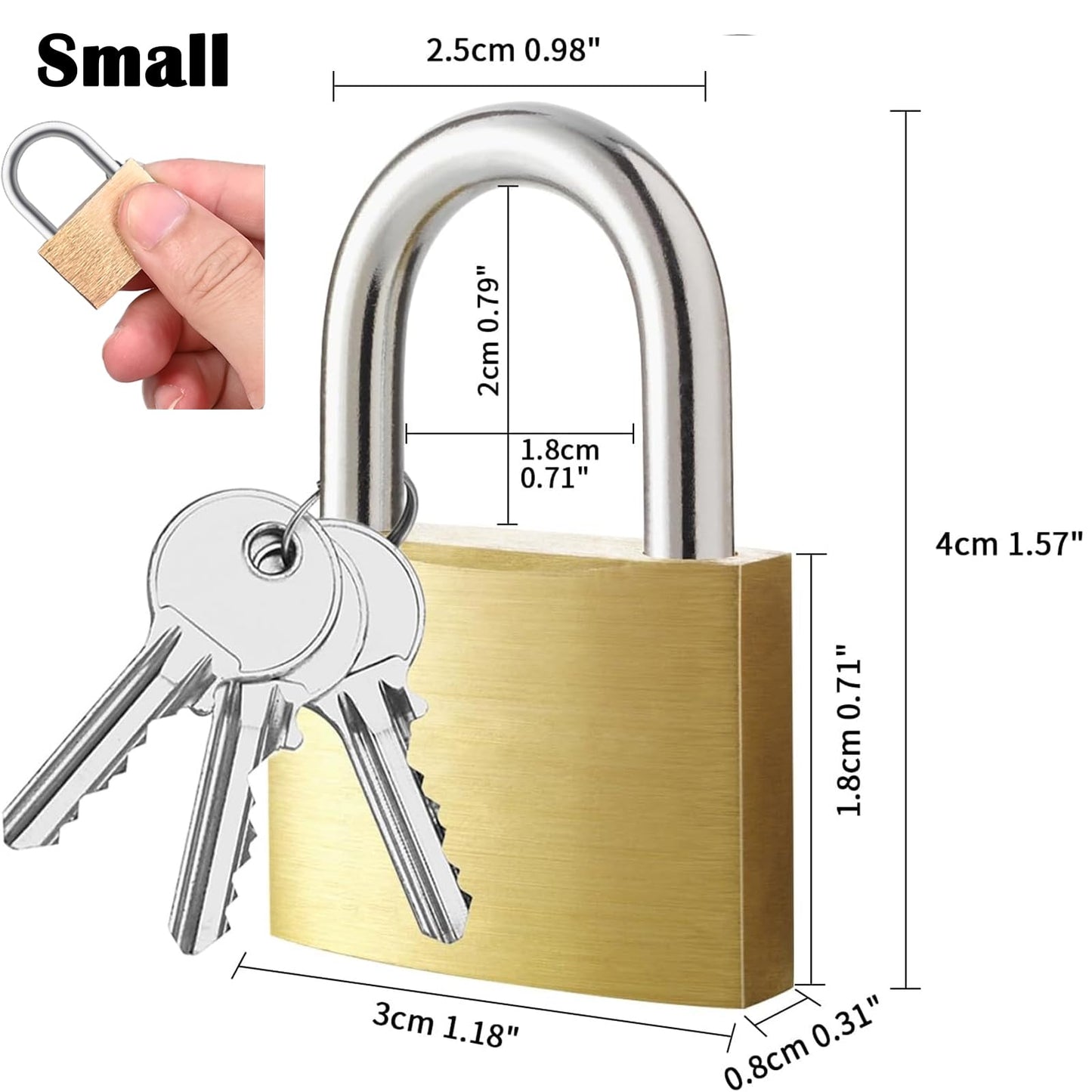 Lockwise 4pcs Small Lock, Solid Brass Keyed Padlock with Key, Locks with 12 Same Keys, Gym Locker Lock with Key, Storage Pad Locks for Locker Gym Gate Outdoor Indoor Use (Light-Duty)