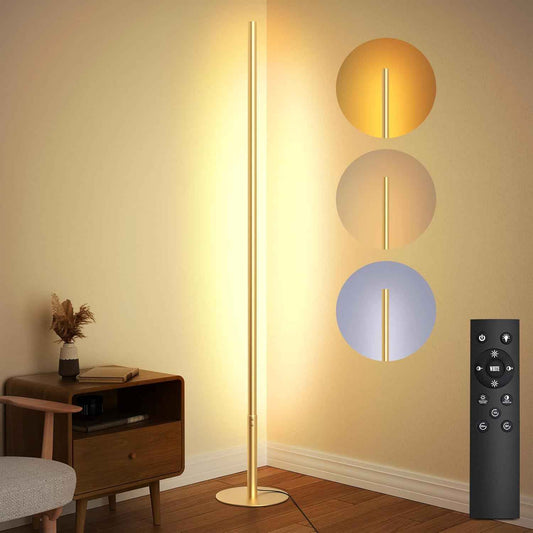 LED Corner Floor Lamp with Remote - Adjustable 2700K-6500K Colors & Brightness for Living Room, Bedroom, Home Office