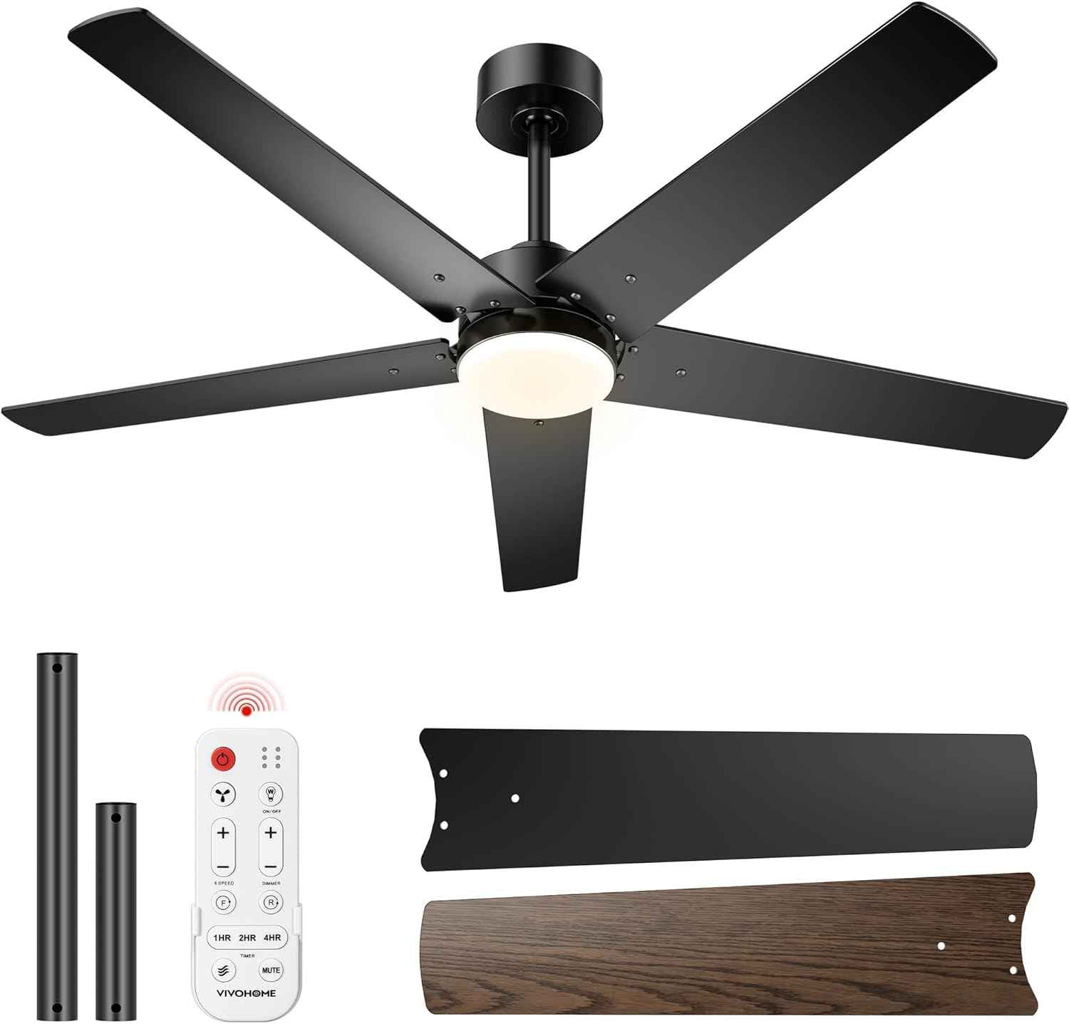 42-Inch VIVOHOME Low Profile Ceiling Fan with Lights & Remote - Dimmable, Quiet, Reversible for Bedroom & Living Room