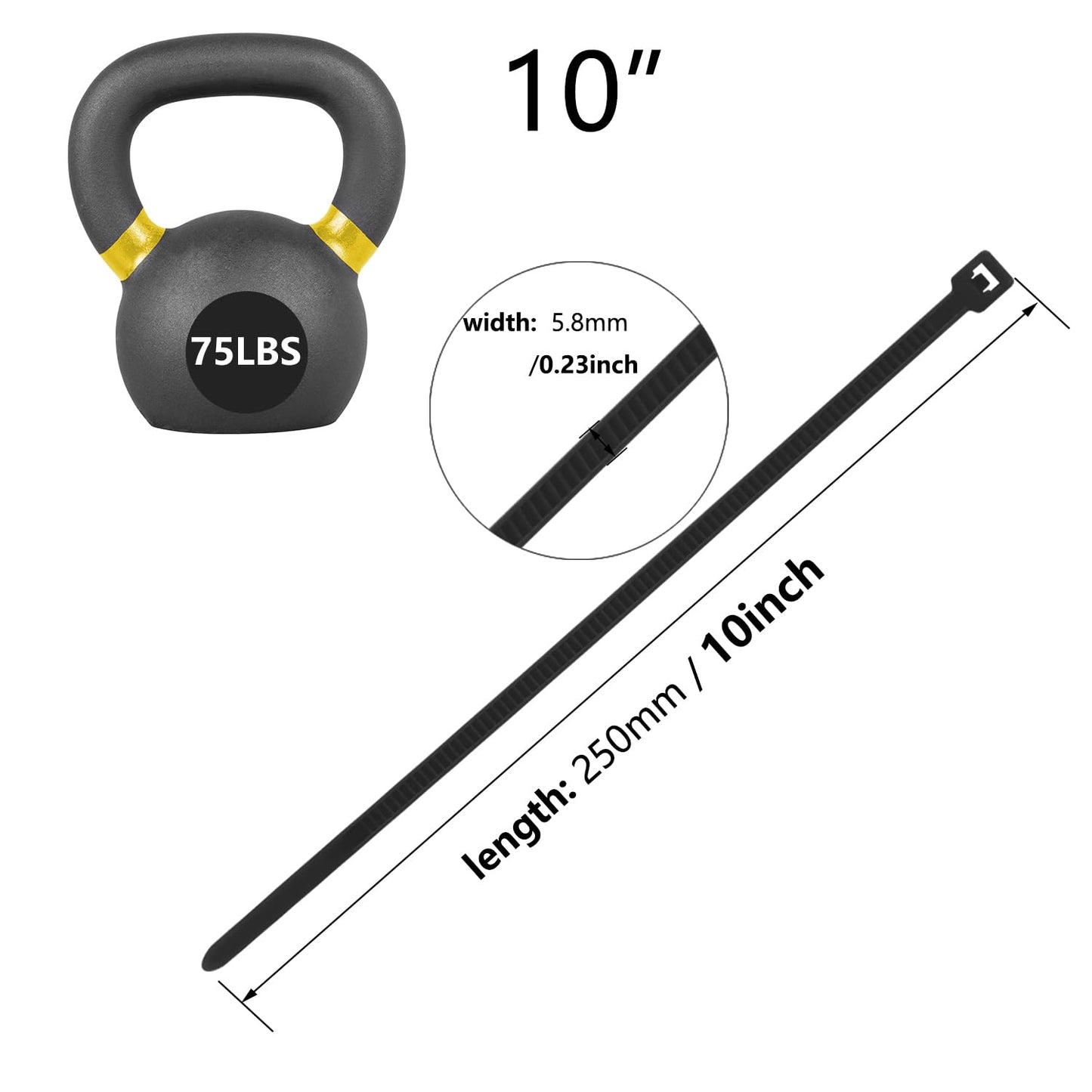 MasiStranth 200PCS 10 inch Black Zip Ties 75LBS Tensile Strength Self-Locking heavy duty UV Resistant Cable Tie Wraps for indoor and outdoor use(Black)