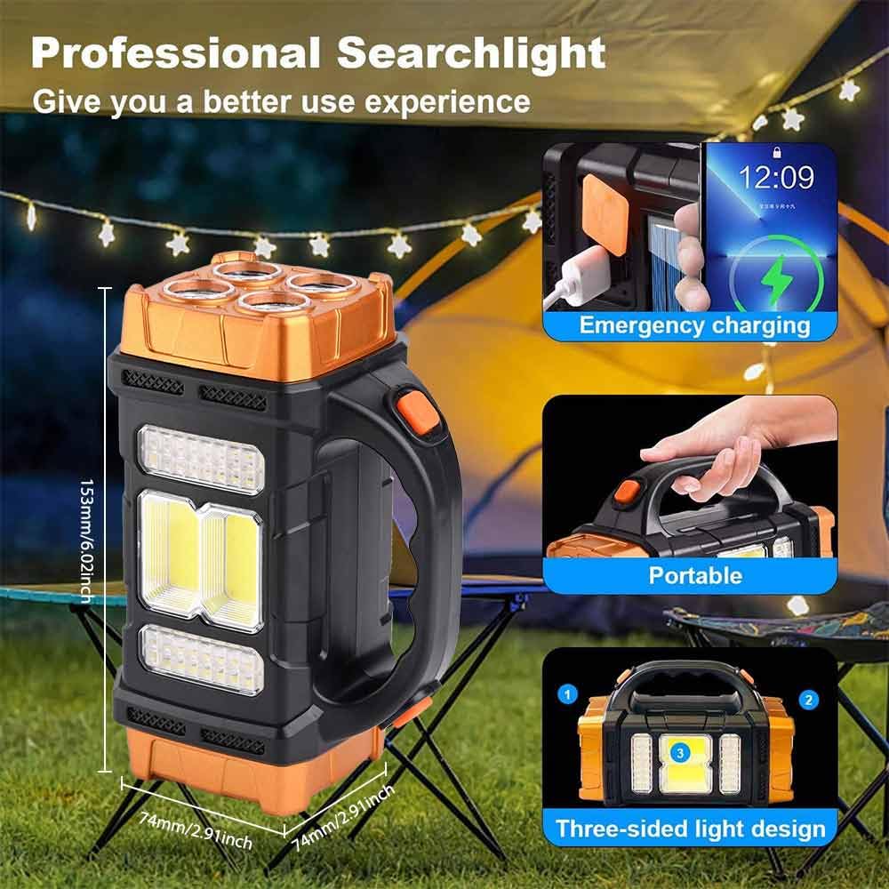 sallbris Premium High Lumens LED Work Light – Multipurpose Flashlight with Searchlight and Lantern Features - Rechargeable Outdoor Waterproof Solar Flashlight - Portable & Lightweight(Yellow