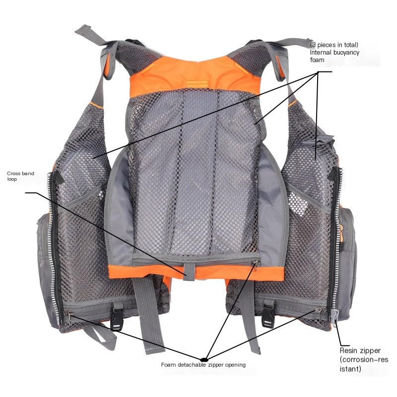 Fly Fishing Vest with Foam - Adjustable Safety Life Jacket - Orange